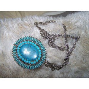 Turquoise Necklace Western Large Pendant Blue 2 3/4"
